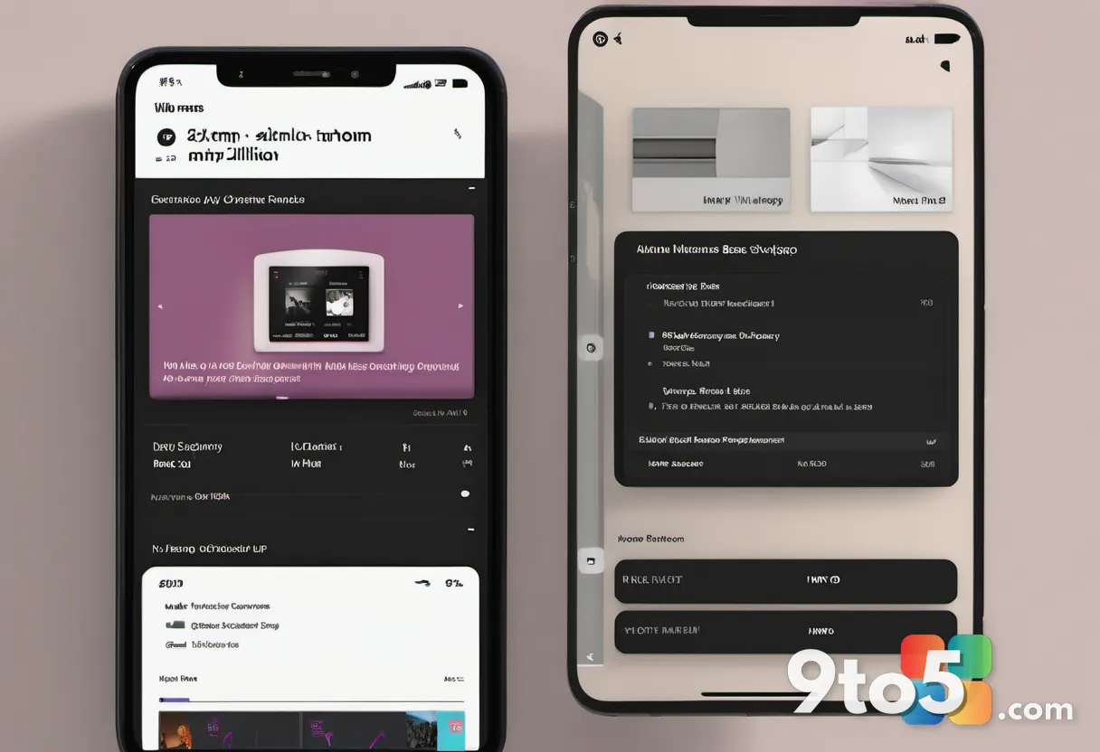 A clean, modern interface of a music library application displaying album art and track lists on a tablet, representing 