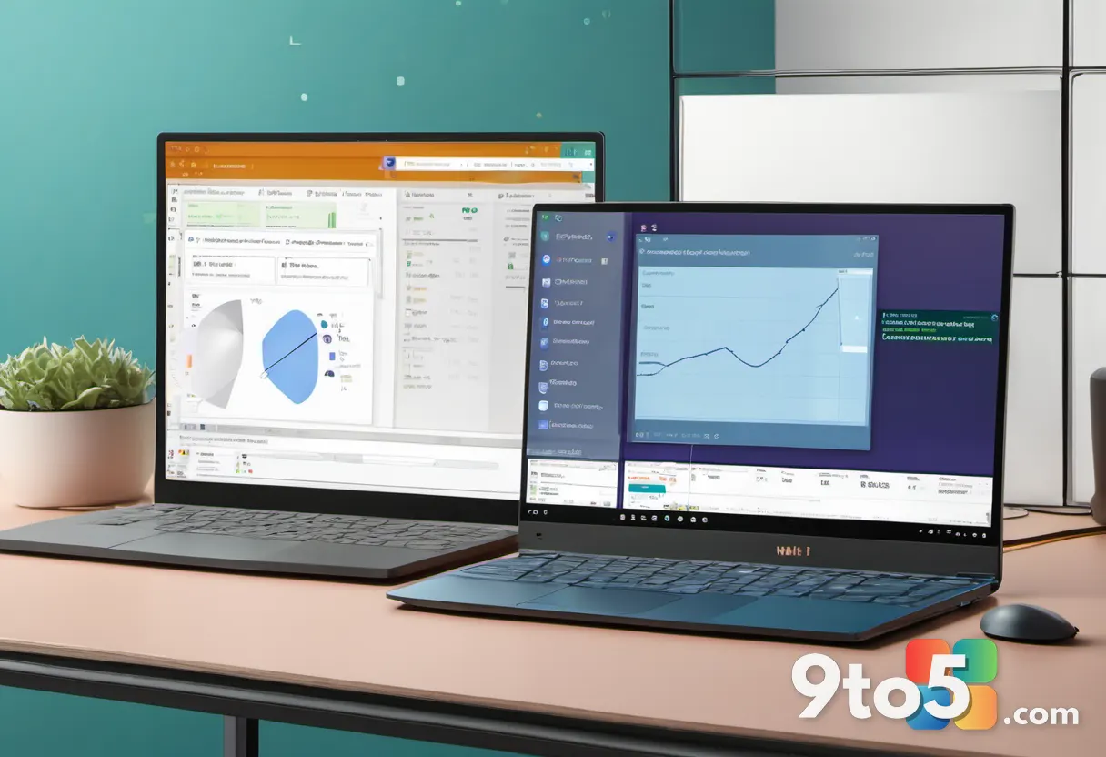 A split-screen graphic showing a laptop with a privacy shield overlay on one side and a magnifying glass inspecting data