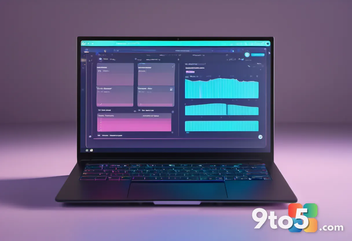 A close-up of a modern laptop keyboard with a holographic display showing AI model files and storage metrics floating ab