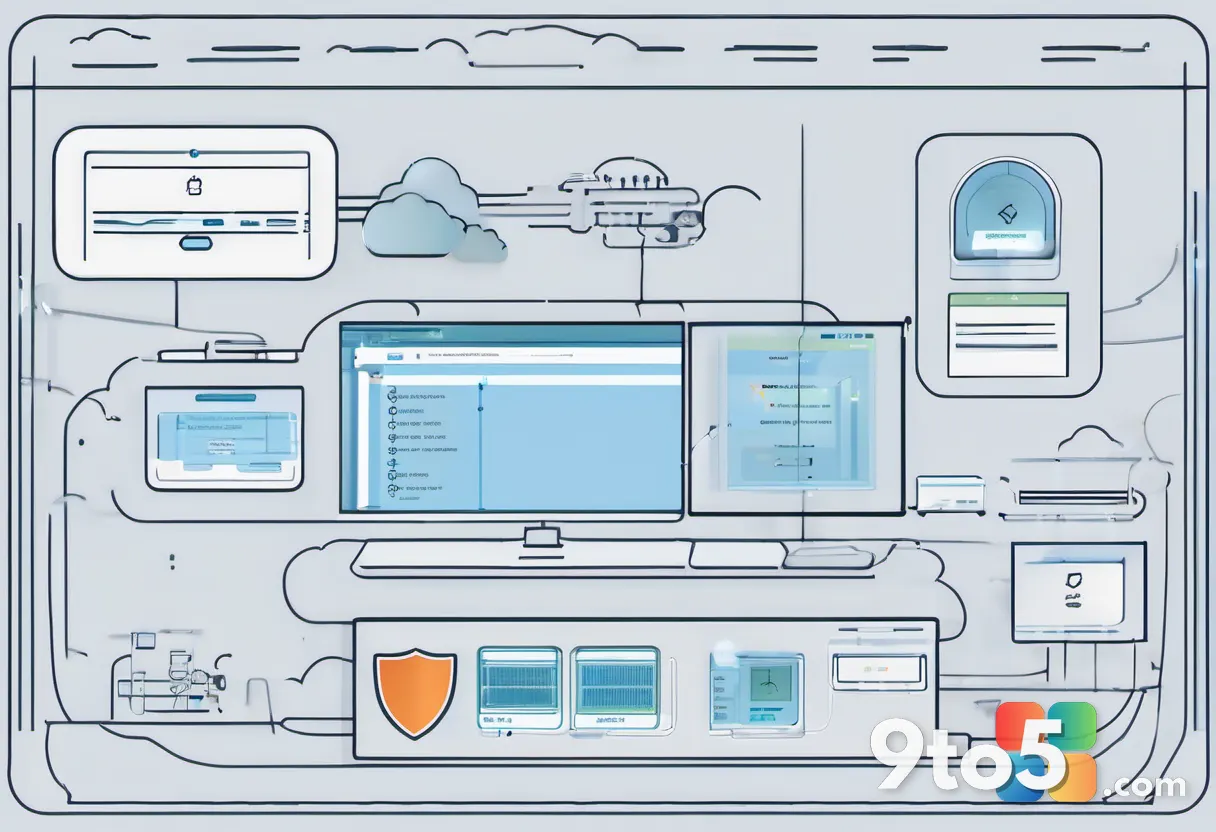 A secure digital vault with a shield emblem, surrounded by flowing data streams and identity verification badges, repres