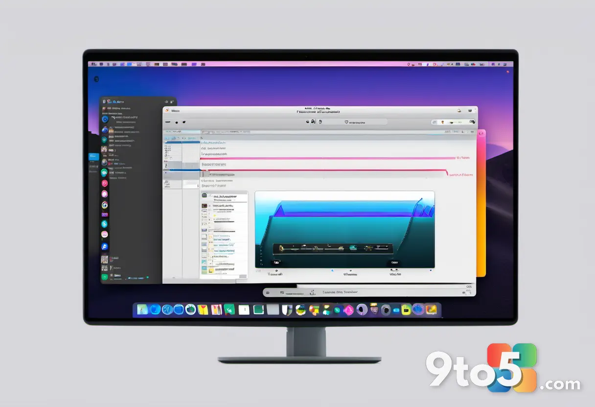A split view showing the macOS Activity Monitor on one side and a futuristic, neon-lit system monitor on the other, high