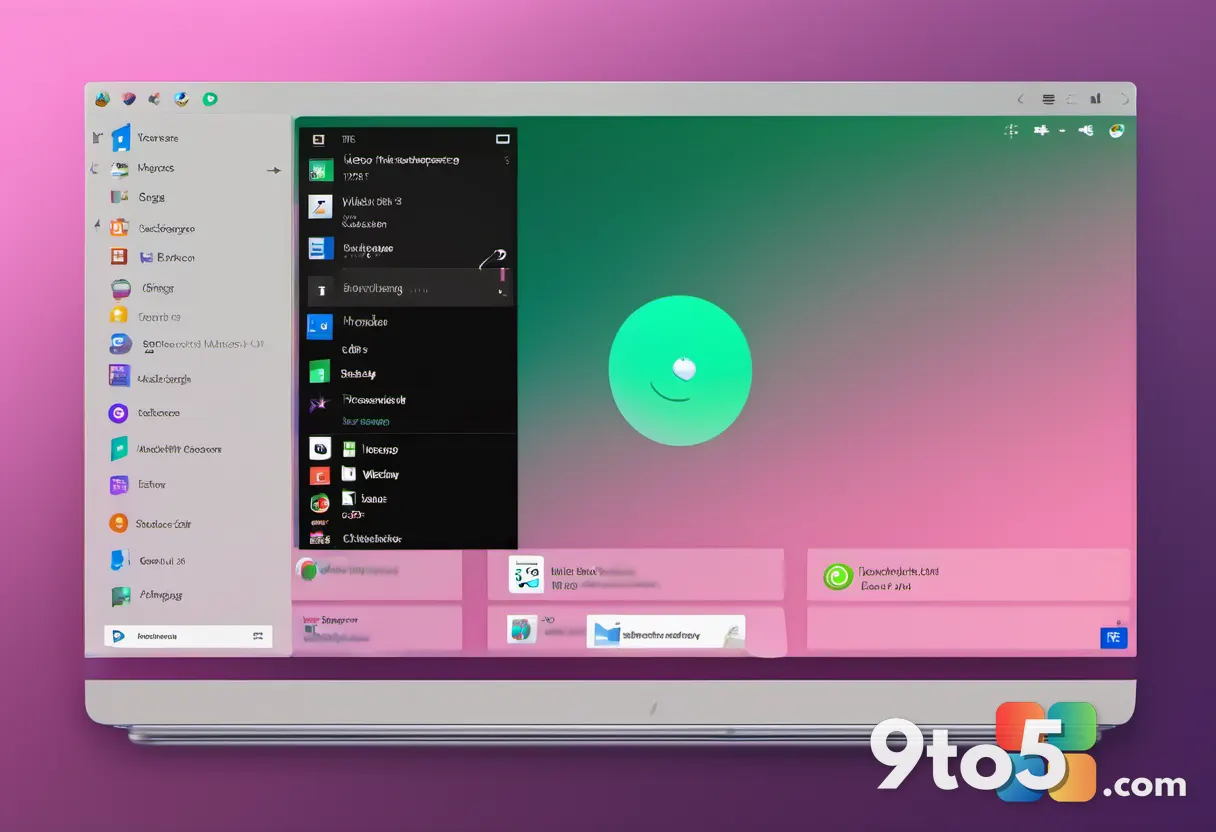 A Windows 11 desktop screenshot showing the Taskbar pinned to the top edge, centered app icons, and an open Start menu o