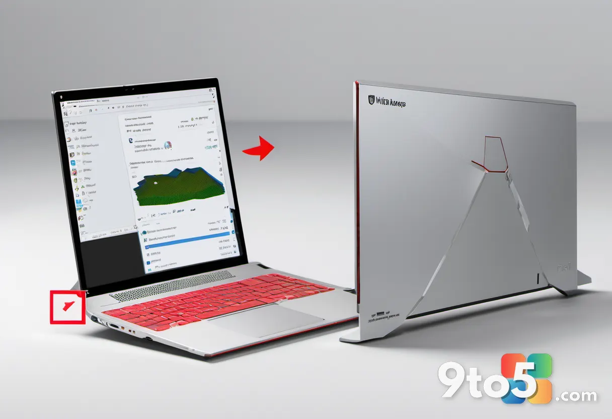 A split-screen graphic showing an Intel processor chip on the left and a Windows 11 USB-C connector icon on the right, w