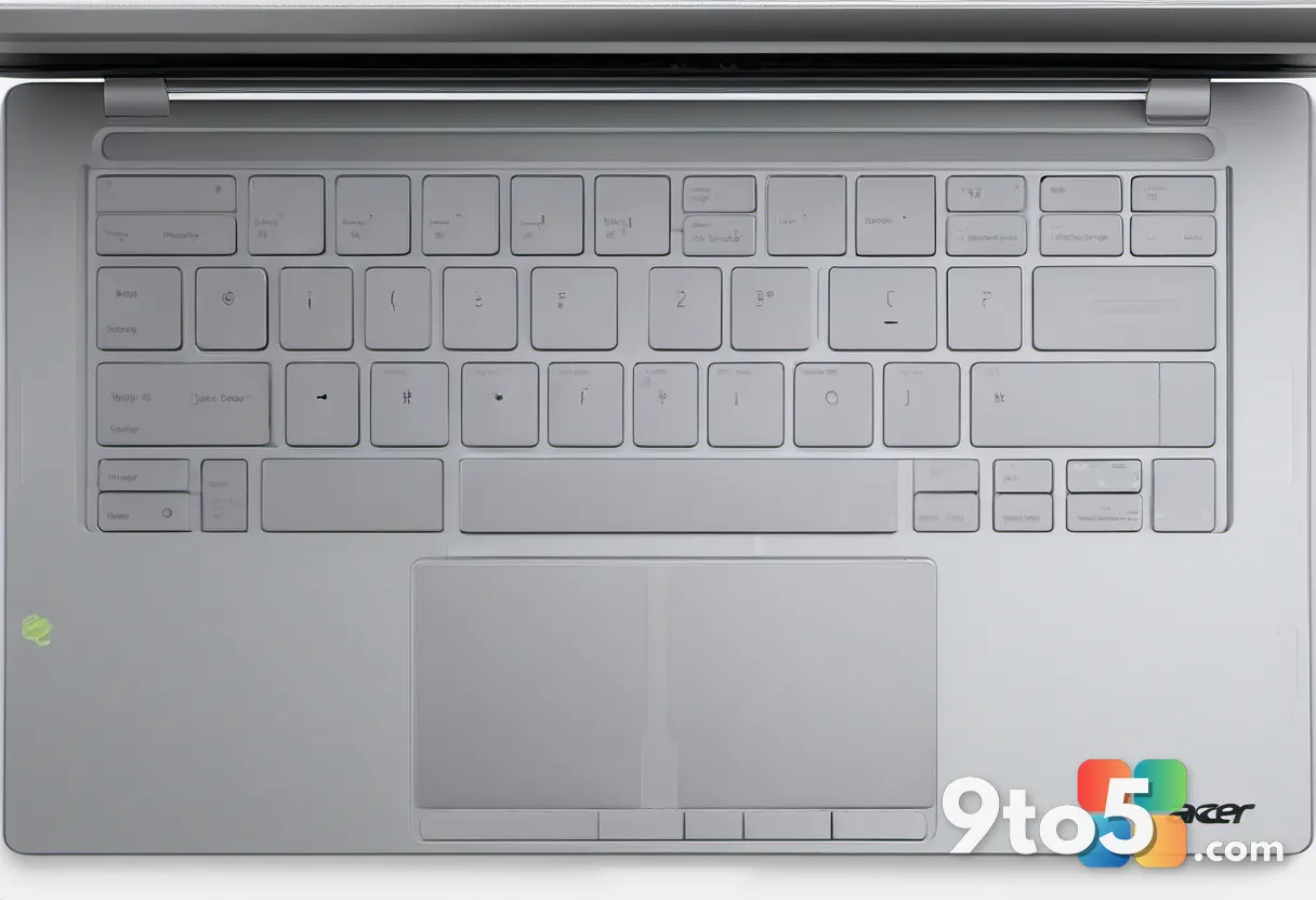 Close-up of the Acer Swift Air 14's keyboard and trackpad, showing the sleek aluminum finish and backlit keys, shallow d