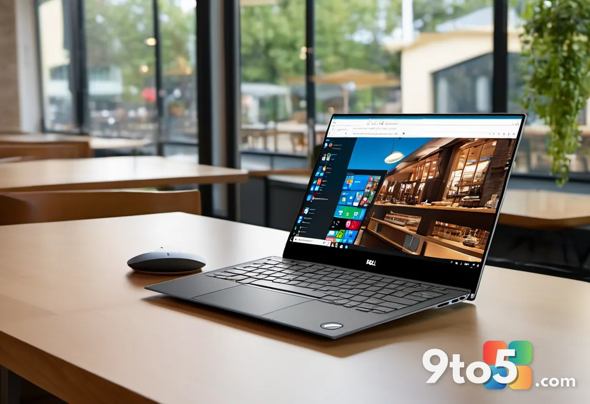 A student using the Dell XPS 13 in a bright, modern coffee shop, showcasing its thin profile and portability.