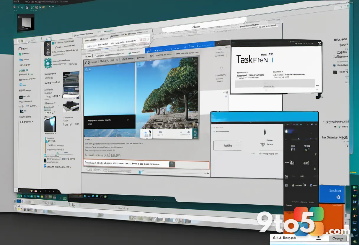 Split view of the Word 1.1a menu bar on a retro CRT screen versus a sleek Windows 11 taskbar, clean composition, contras