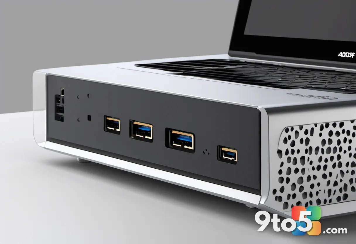 Close-up of the AOOSTAR AG03 eGPU dock with an NVIDIA RTX 4060 installed, showing the OCuLink connector and Thunderbolt 
