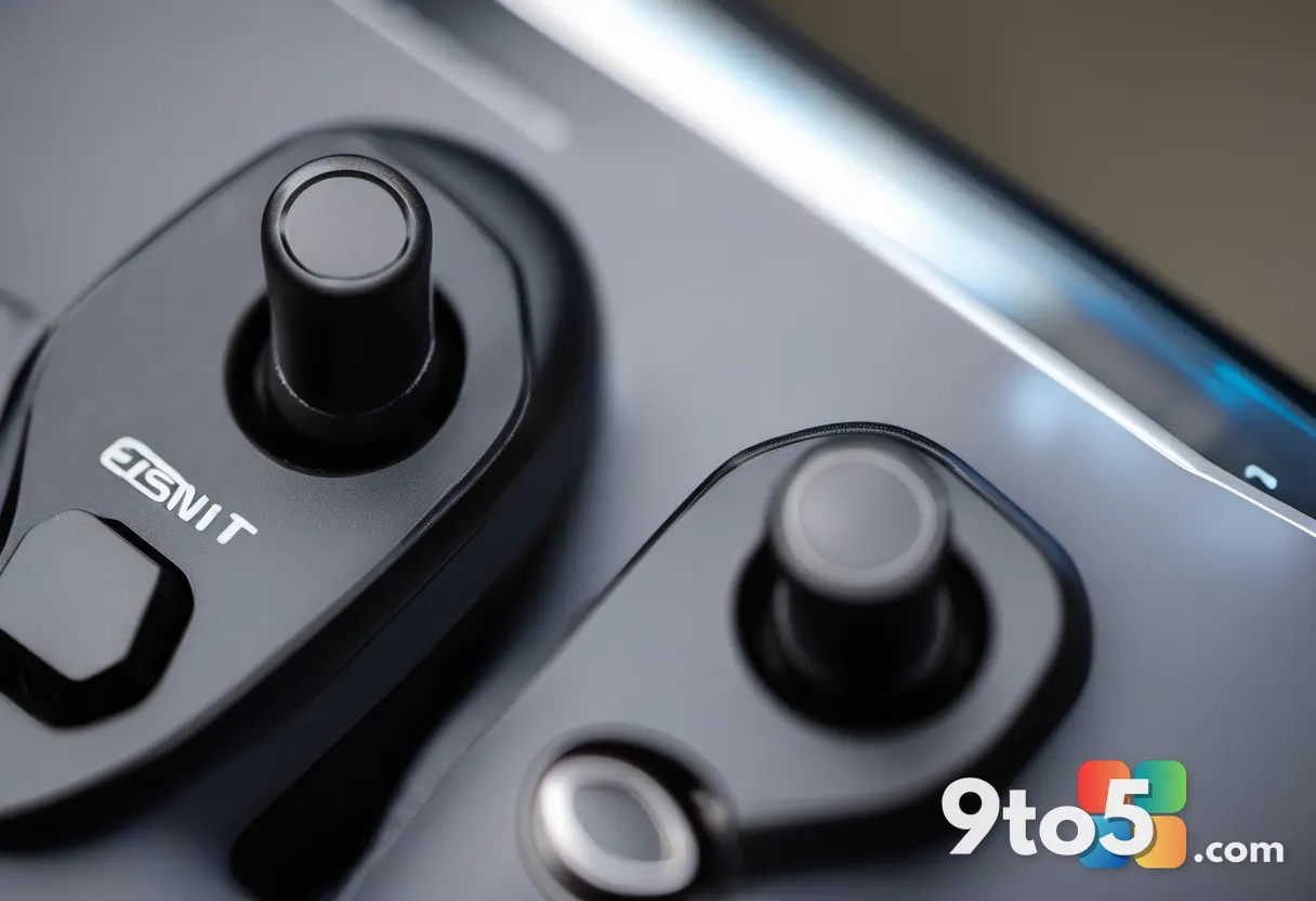 A close-up of a modern gaming controller with Euro Truck Simulator 2 game interface visible on a nearby screen, emphasiz