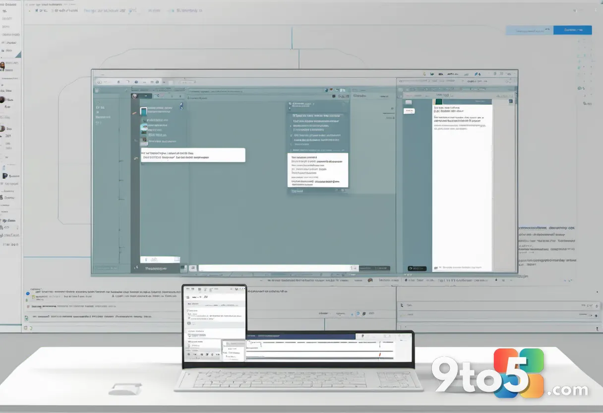 A split view showing a cluttered, complex email interface on one side and a clean, minimalist Windows desktop on the oth