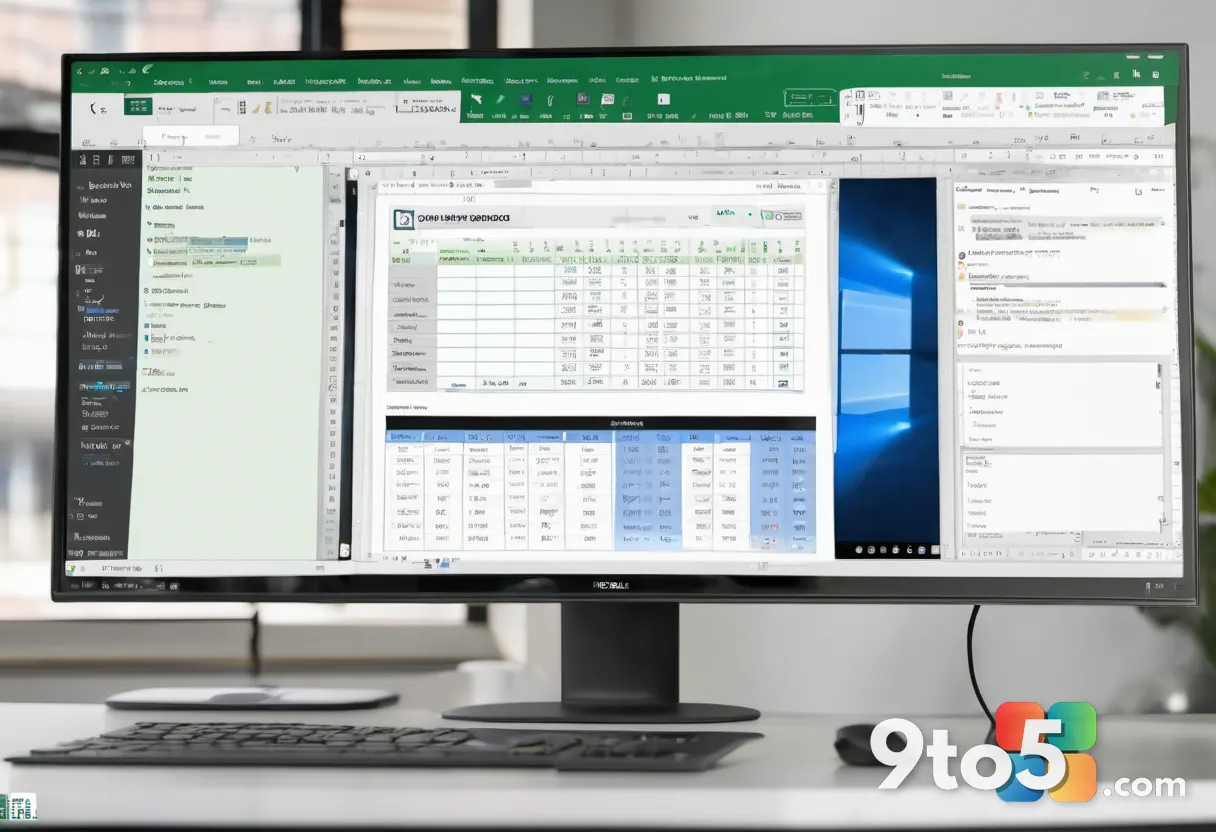 A close-up of a computer monitor showing an Excel workbook with a data-refresh dialog box and a small calendar icon repr