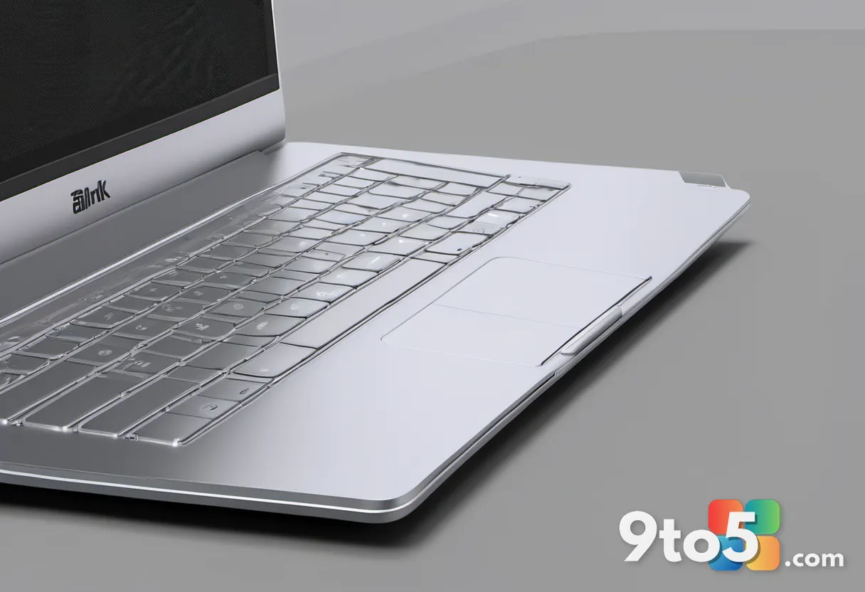 Close-up shot of a silver laptop palm rest with 'ThinkBook' branding and a centered webcam, on a clean desk surface.