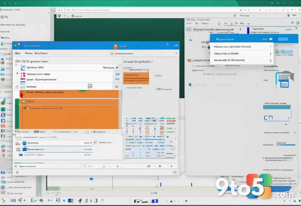 A split view showing the Files app with multiple open tabs on one side and a system monitor displaying reduced memory us