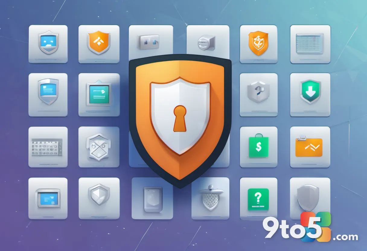 A stylized graphic showing a shield with a checkmark, surrounded by small lock icons and code snippets, representing rob