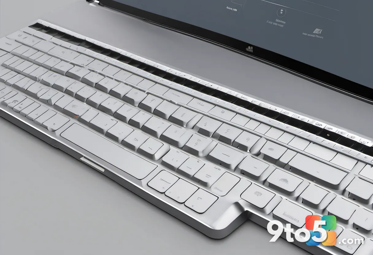 Close-up of the Geekom GeekBook M16 keyboard and trackpad, highlighting the chiclet keys and aluminum chassis, neutral t