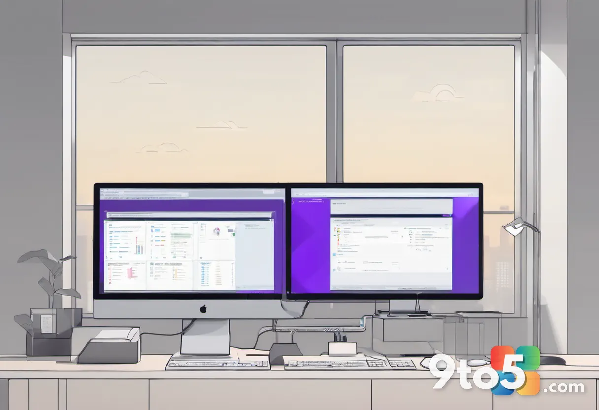 A developer working at a multi-monitor desk in a bright office, one screen showing a GitHub status dashboard, warm natur