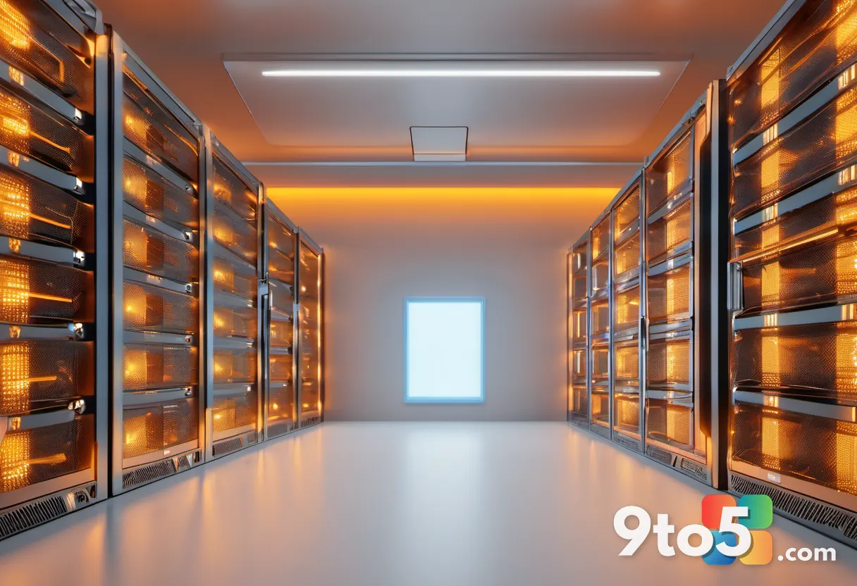 A minimalist 3D render of interconnected server racks with one unit glowing amber, symbolizing a rolling fix being deplo