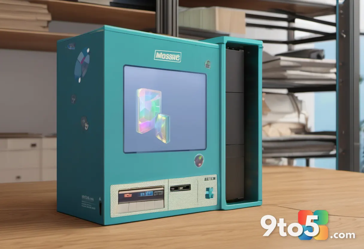 A close-up of a vintage game box sitting on a wooden desk, with a digital holographic overlay showing missing puzzle pie