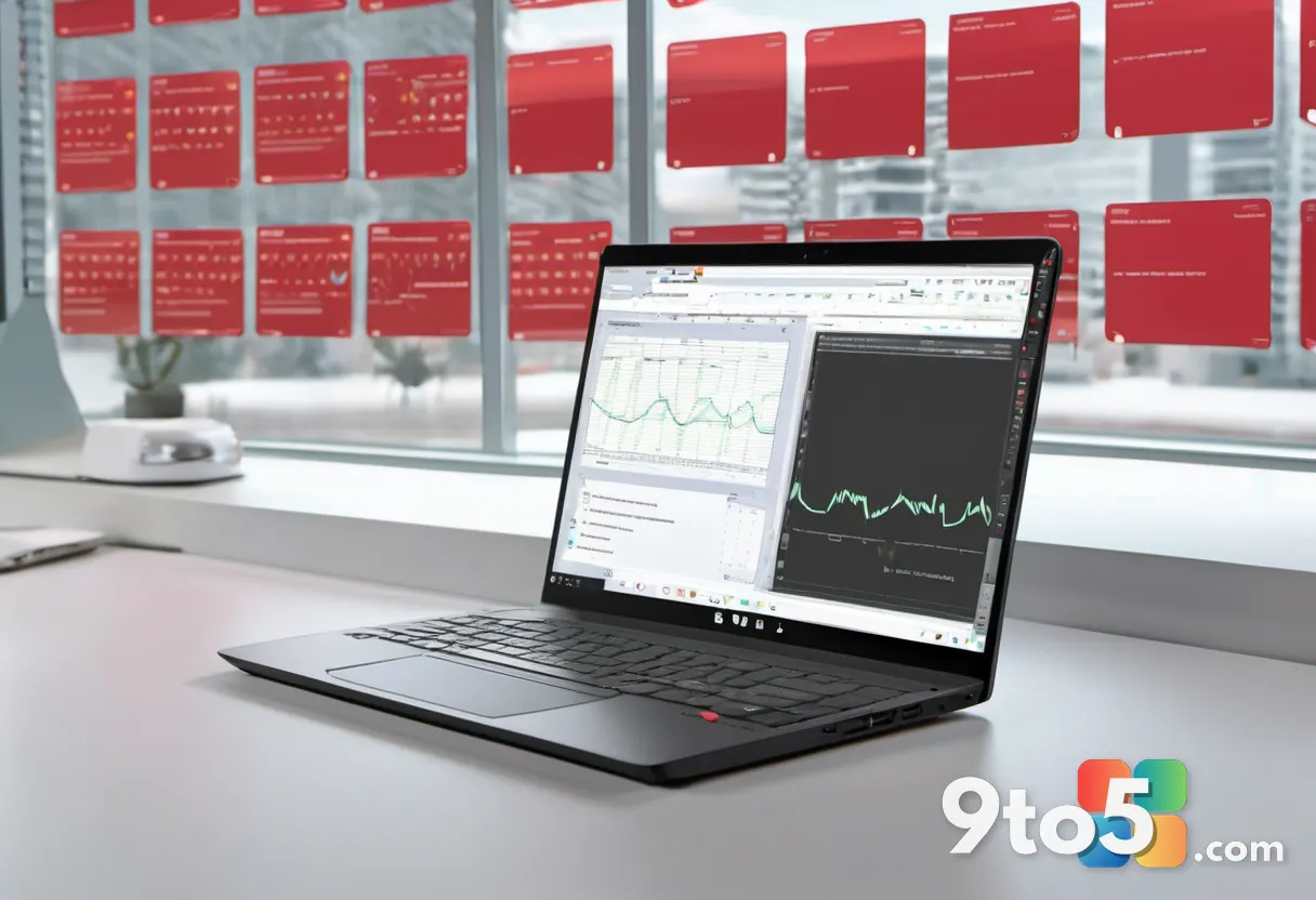 A modern laptop screen displaying a spreadsheet with red warning markers, surrounded by floating game discs and download