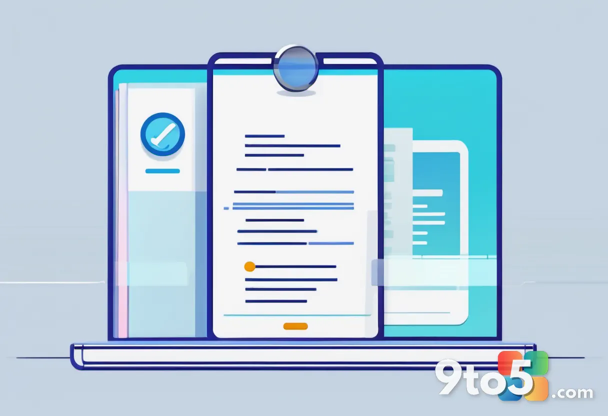 A minimalist illustration of a shield protecting a stack of digital documents, with a magnifying glass hovering over a b