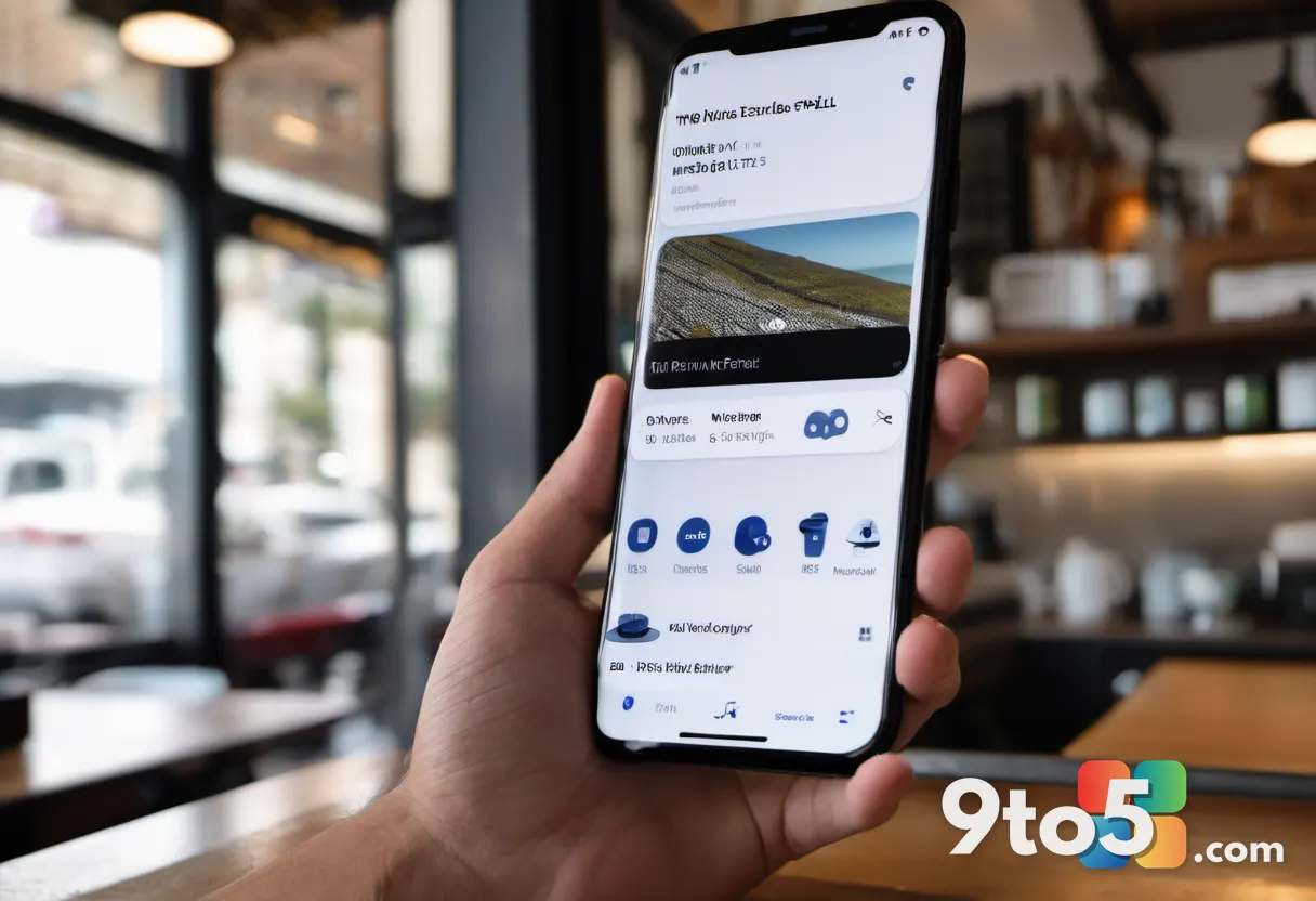 A hand holding the Pixel 11 Pro XL in a busy coffee shop, using the Rambler voice-to-text feature with a microphone icon