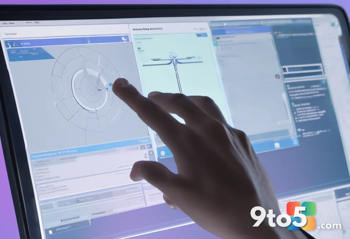 A close-up of a hand interacting with a futuristic cursor on a touchscreen, with AI-generated visual effects radiating f