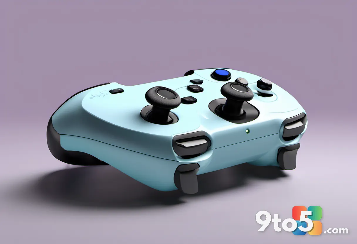A side-angle shot of a person's hands gripping the massive Hyperkin Duke controller, thumbs positioned over the D-pad an