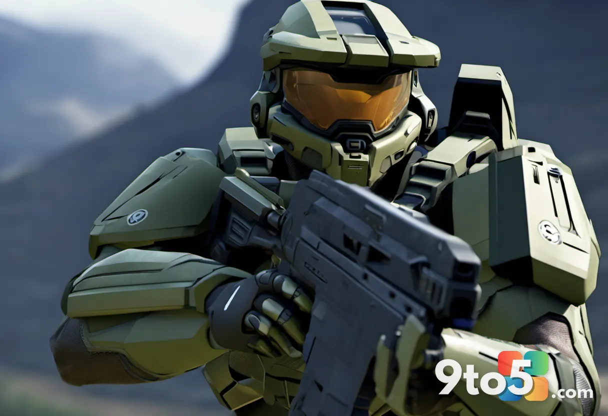A close-up of Sergeant Johnson in Halo Campaign Evolved, showing detailed armor and a determined expression, with a blur