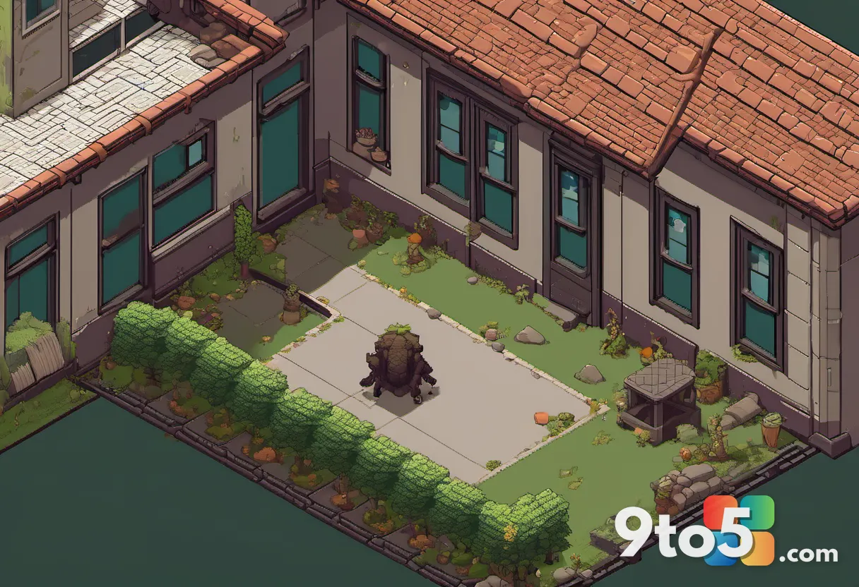 A top-down pixel-art view of a lone character cornered in a courtyard by shambling abominations, tactical survival-horro