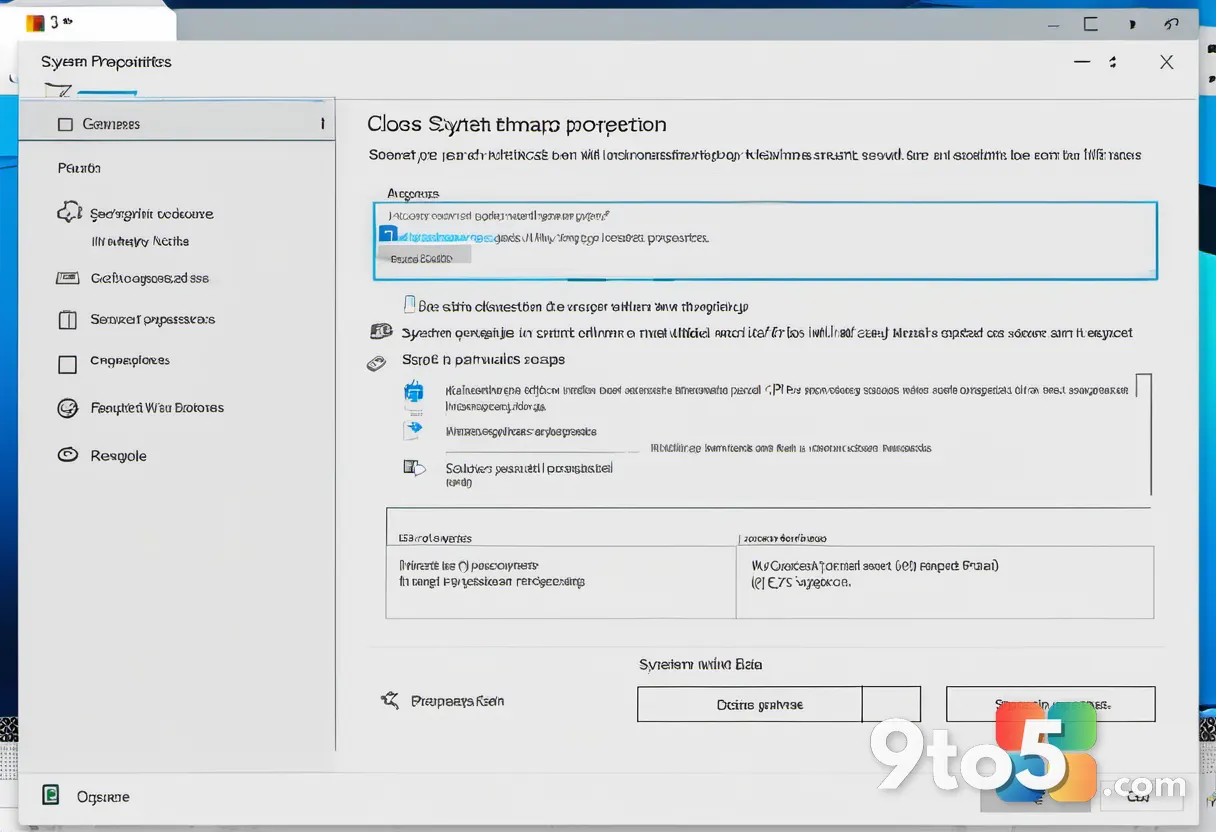 Close-up of the System Properties dialog showing the System Protection tab with the Protect button highlighted.