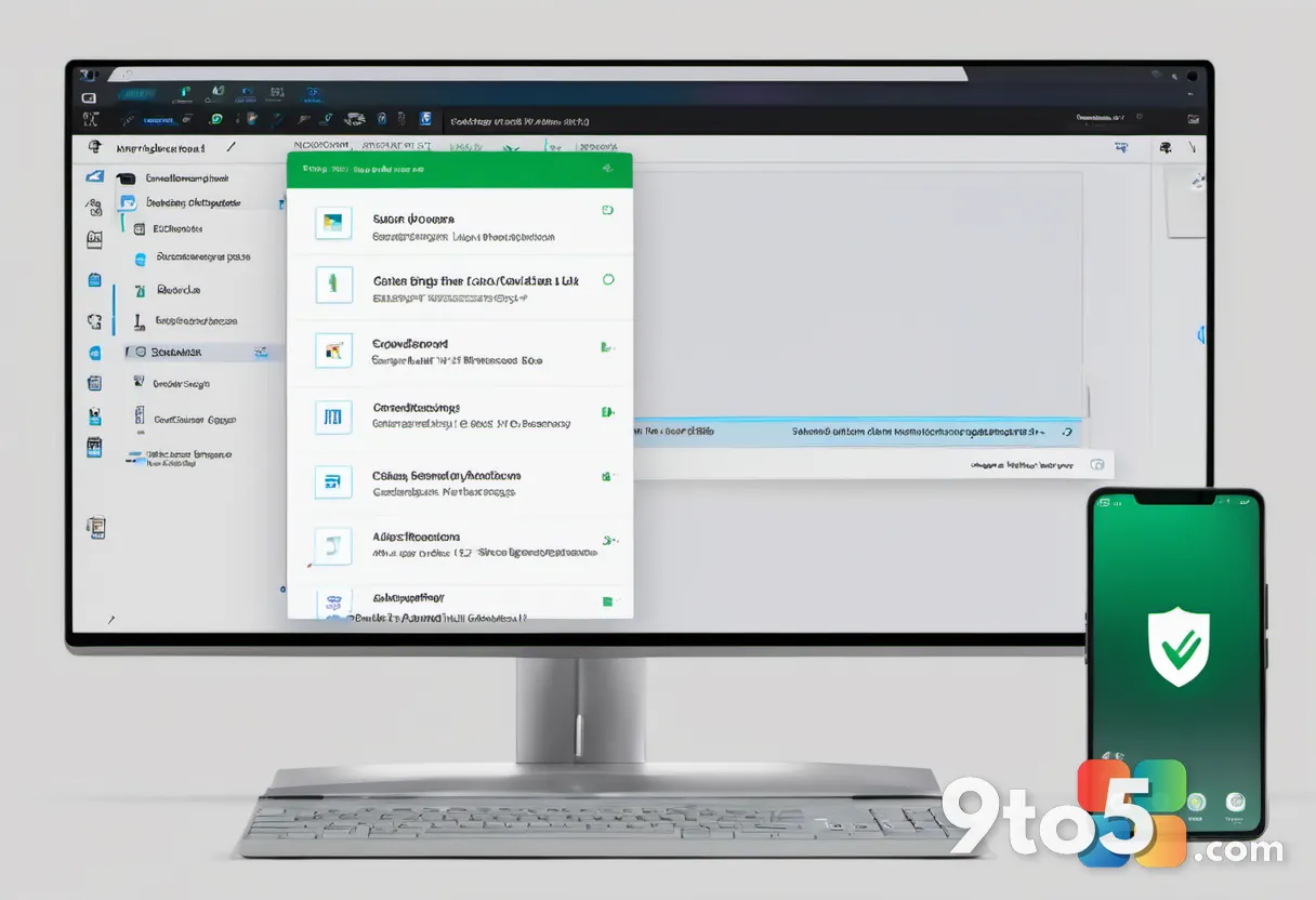 A clean desktop photo showing a Windows 11 notification panel with a green checkmark and a Windows Security window displ
