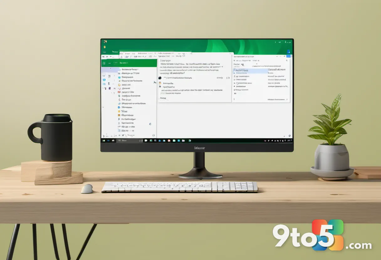 A Windows 11 File Explorer window displaying a restored folder with a green checkmark overlay, sitting on a wooden desk 