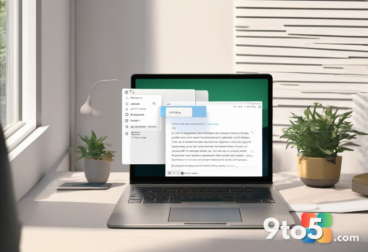 A completed email draft displayed on a laptop screen with a satisfied person's hands lifted away from the keyboard, warm
