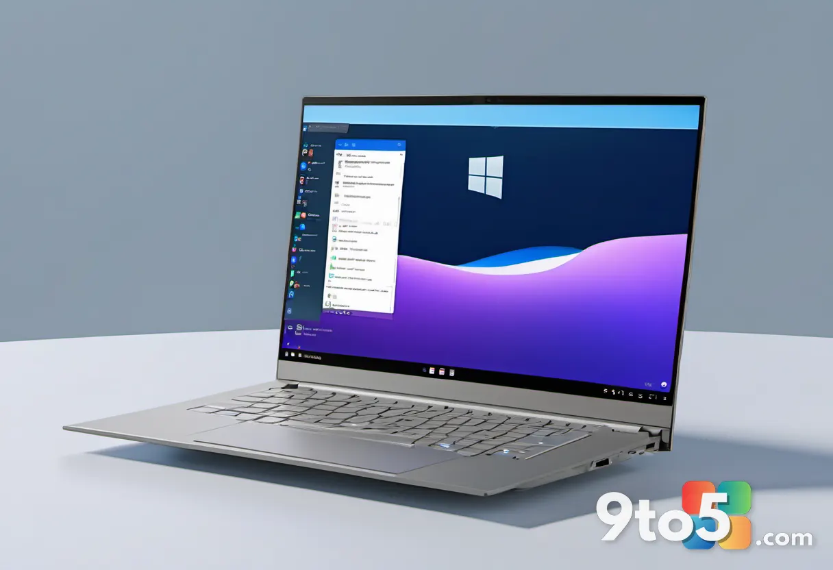 A laptop screen displaying a fresh Windows desktop with a single installer window open in the center, photographed from 