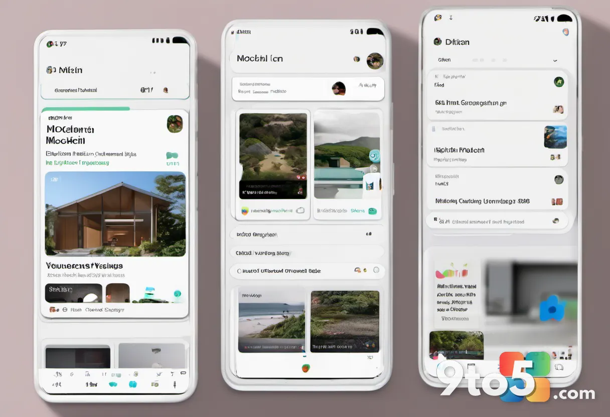 A smartphone screen showing a social feed of Android-based knockall-in-one display mockups scrolling past, TikTok-style 