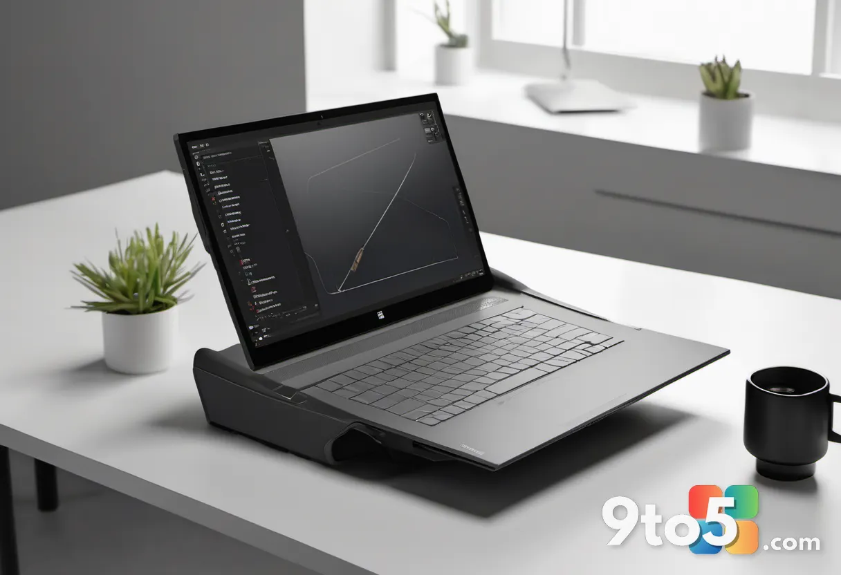 A top-down view of a portable 16-inch drawing tablet connected to a laptop via USB-C, displaying a detailed character de
