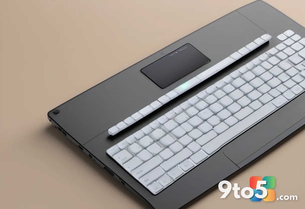 A clean overhead view of a modern laptop keyboard with a glowing Wi-Fi signal icon projected softly above the trackpad,