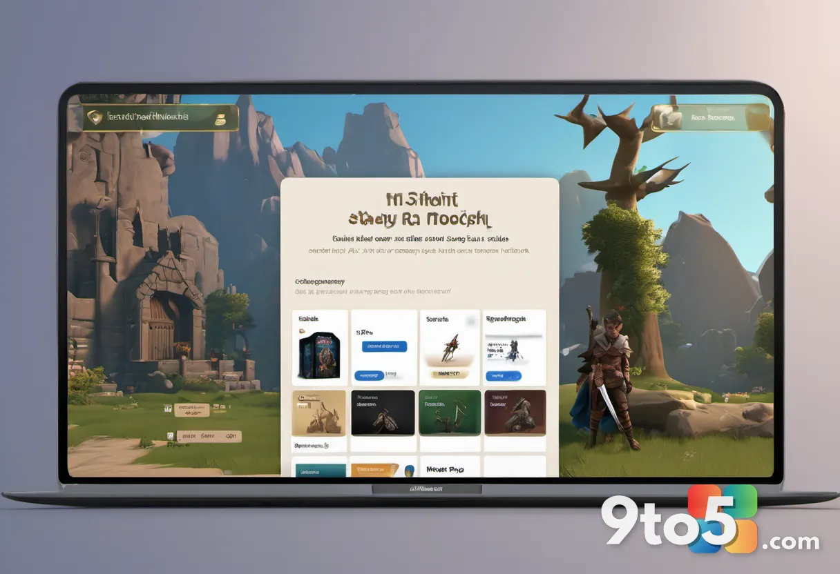 A digital storefront mockup showing a fantasy RPG cover with a prominent discount badge, rendered in clean modern UI sty