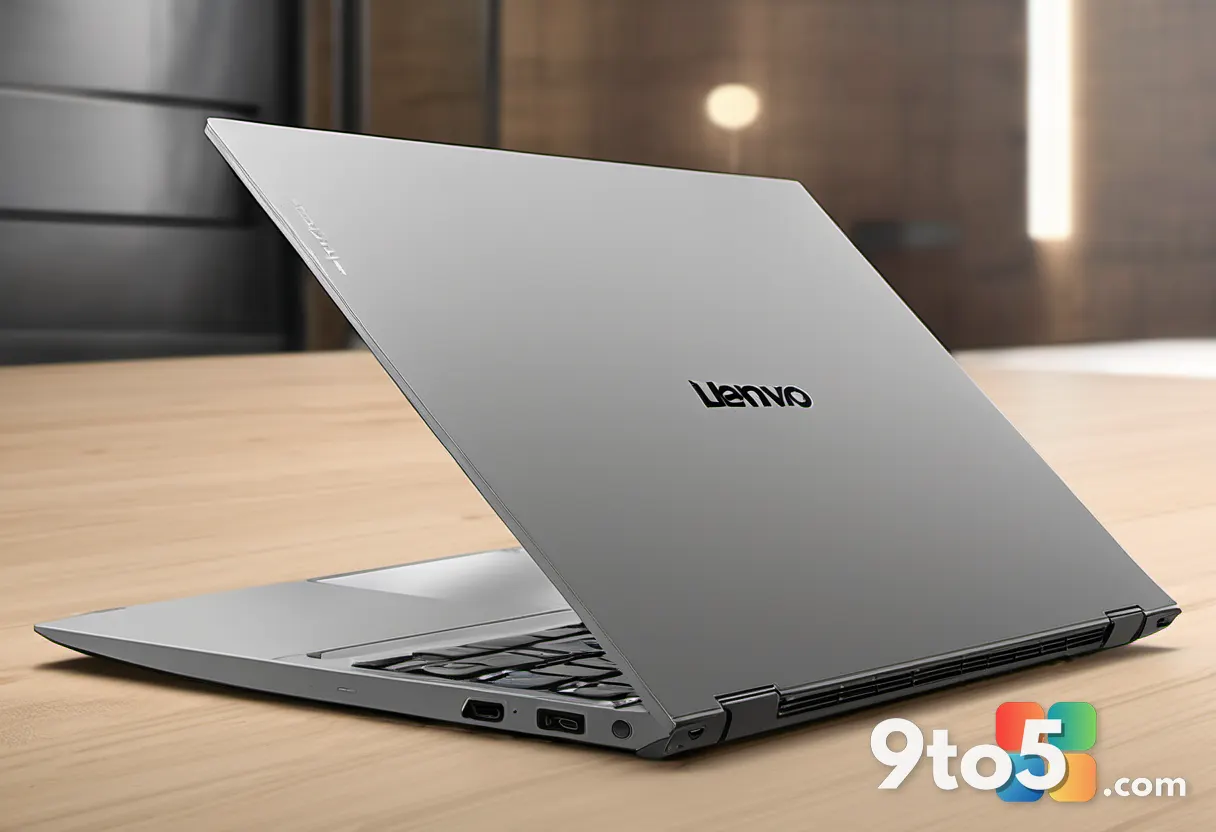 Side profile of the Lenovo IdeaPad Slim 3 laptop closed, emphasizing its thin chassis and hinge design, placed on a wood