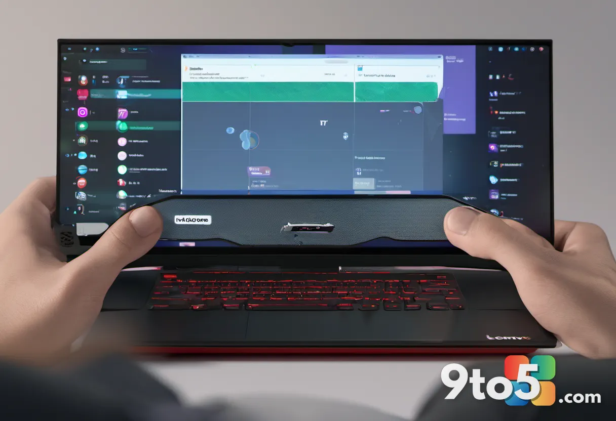 A person holding a Lenovo Legion Go with a worried expression, looking at the device's screen which is turned off, in a 