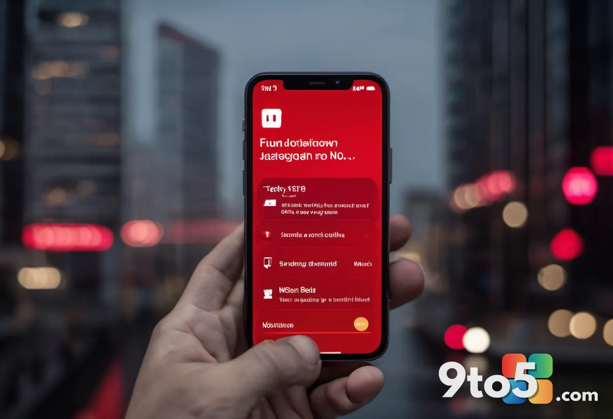 A close-up of a modern smartphone screen showing a red fraud alert notification against a dark mode interface, held in a
