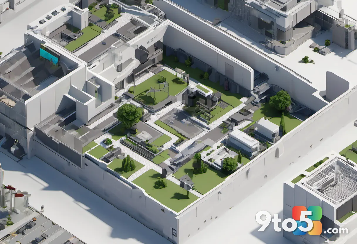 A top-down view of the 3,509-piece Xbox building set partially assembled on a clean white surface, with loose bricks and