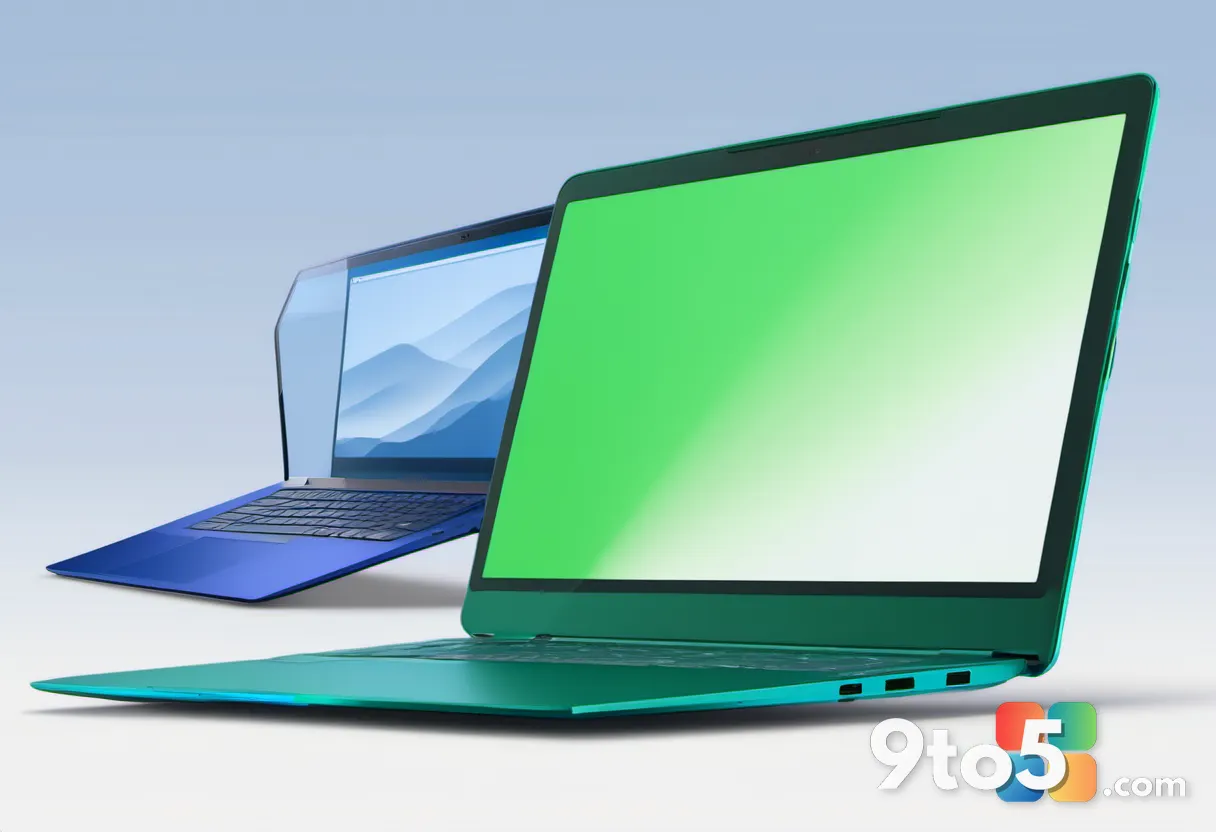 Split screen illustration showing a sleeping laptop versus a powered-down laptop, simple vector art style, blue and gree
