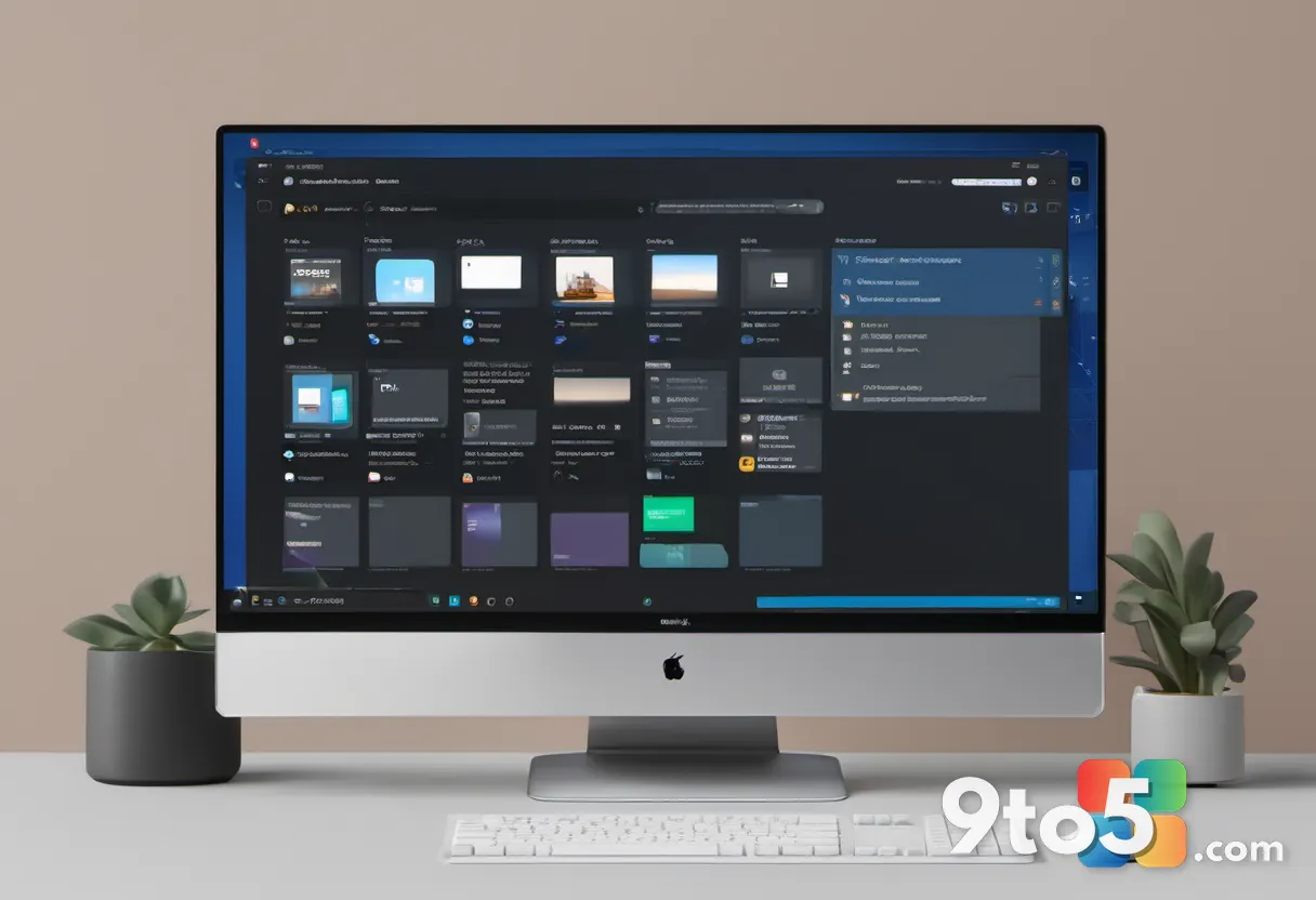 A clean monitor displaying a streamlined file manager interface with minimal icons and open space.
