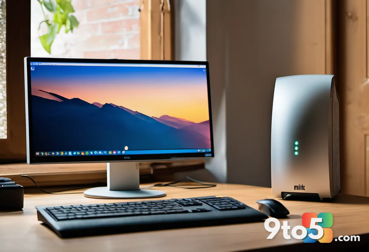 A nostalgic Windows XP installation disc resting on a wooden desk beside an old computer mouse, warm ambient lighting, d