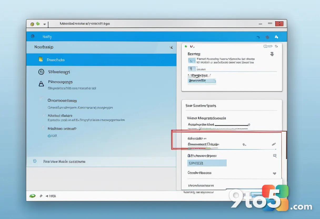 A modern desktop interface showing the Windows Security settings panel with a magnifying glass icon, rendered in a clean