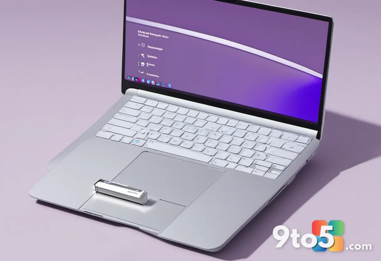 A close-up photograph of a hand inserting a USB flash drive into a laptop port, symbolizing a clean OS installation.