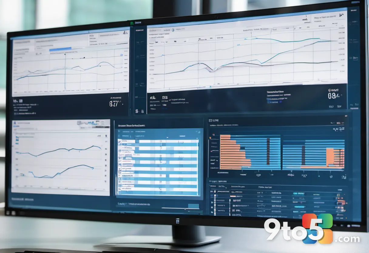 A close-up of an IT administrator's monitor showing the Exchange admin center interface with usage analytics and adoptio