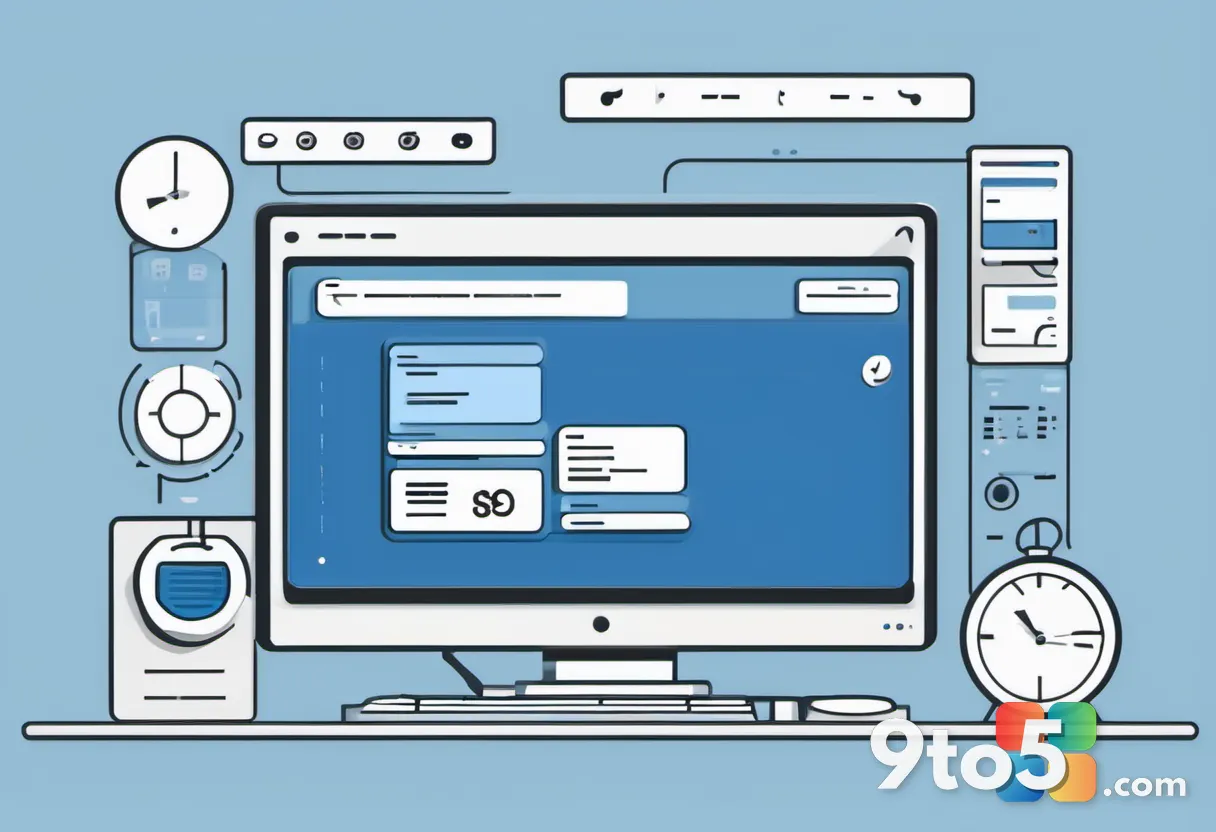 A minimalist desktop illustration of a browser settings menu with toggle switches and a bell icon, cool blue and white c