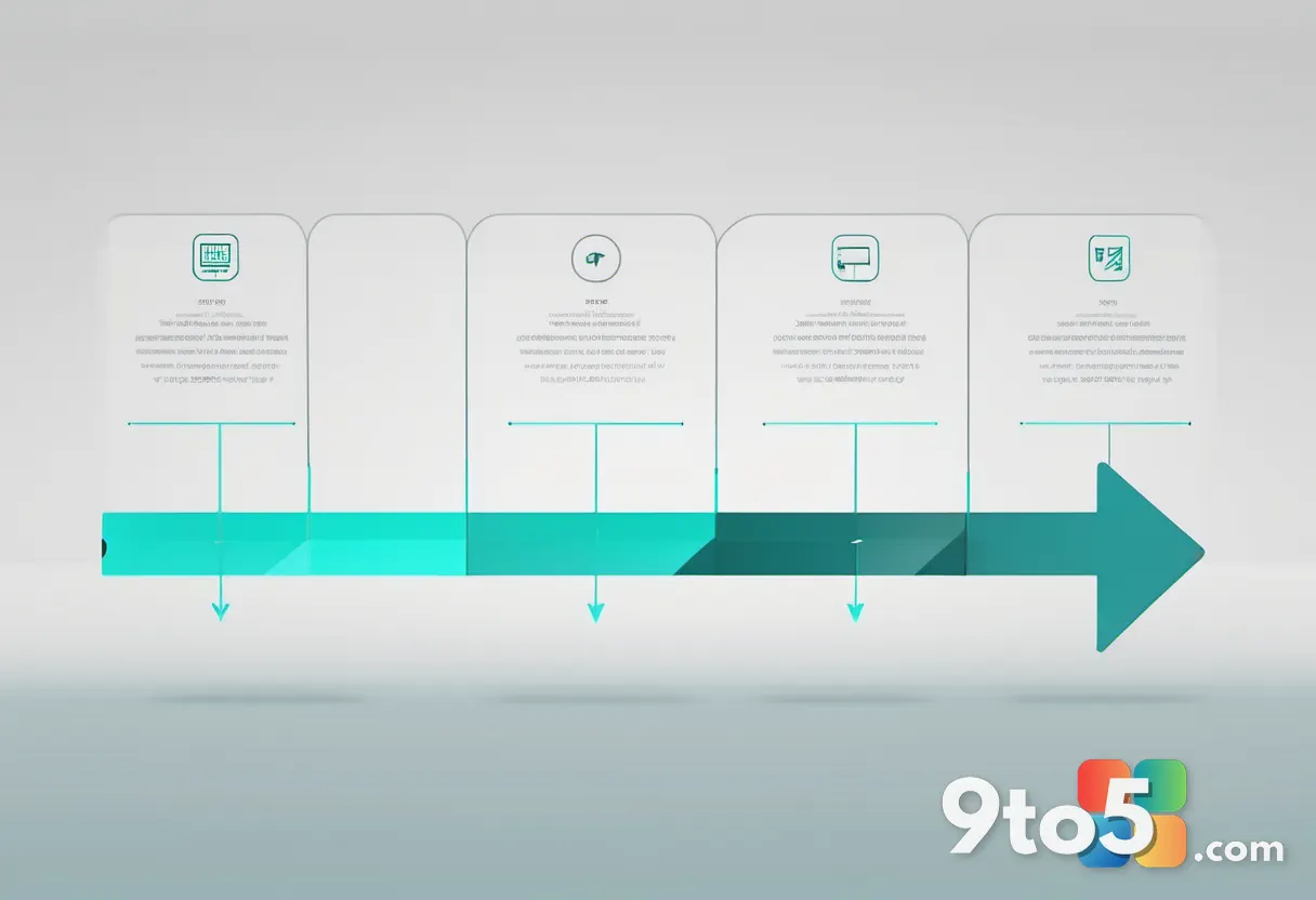 A minimalist illustration of a timeline arrow moving forward through three labeled checkpoints, rendered in flat vector 