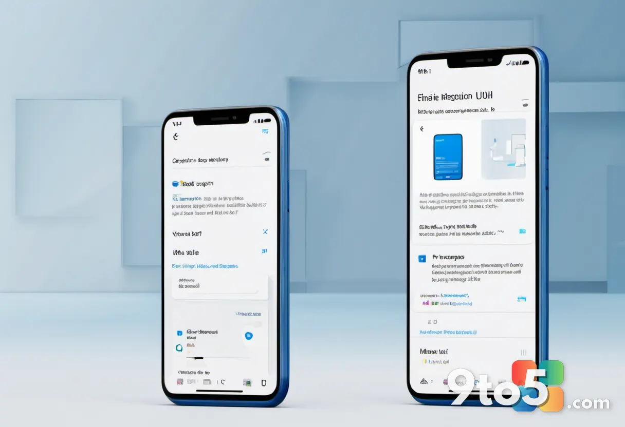 Two smartphones side by side, one sending a link and one installing the Edge app, flat design illustration with Microsof